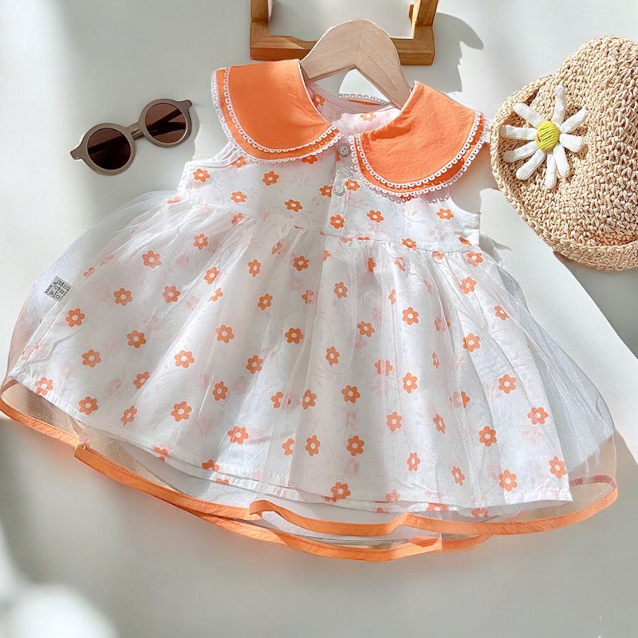 Girls Summer Frock-Orange hearts